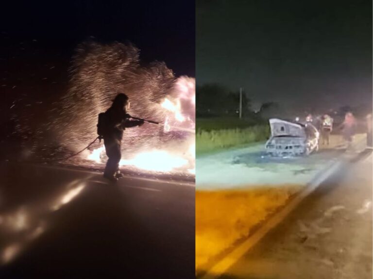 Daños totales en el incendio de un vehículo en Ruta 10 entre Aldao y Andino