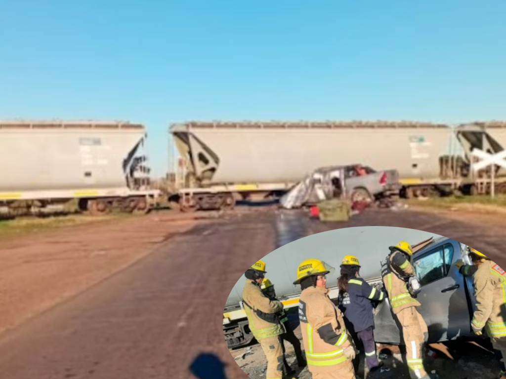 Camioneta accidentada tras chocar con un tren de carga en un cruce ferroviario de Entre Ríos.