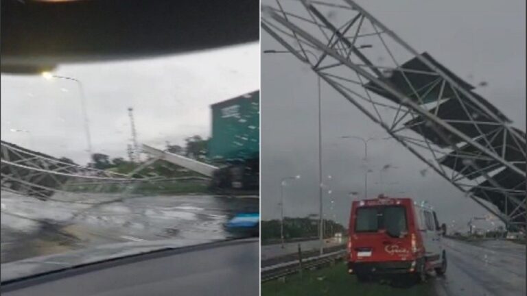Un camión se despistó y derribó un cartel gigante en la autopista Rosario–Santa Fe