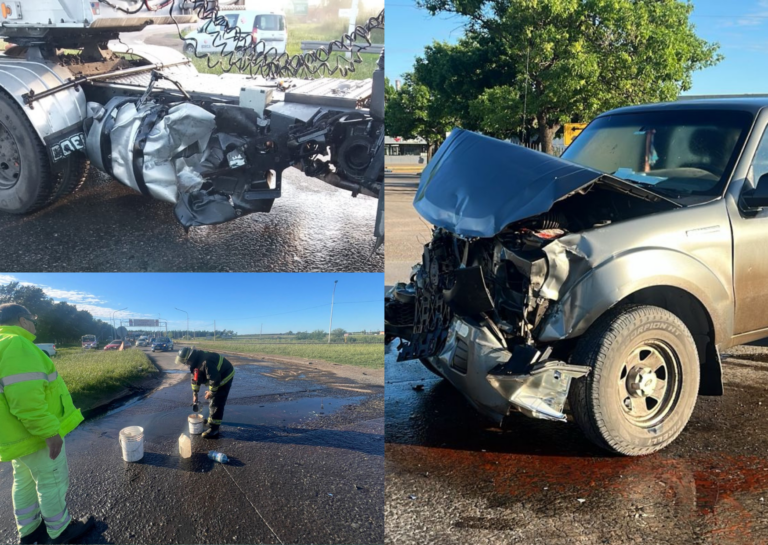 Derrame de combustible tras un choque entre un camión y una camioneta en  Ruta 10