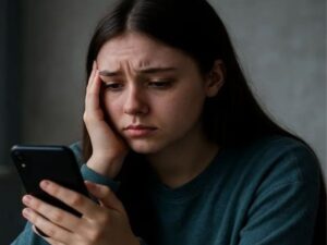 Joven con trastorno alimentario mirando redes