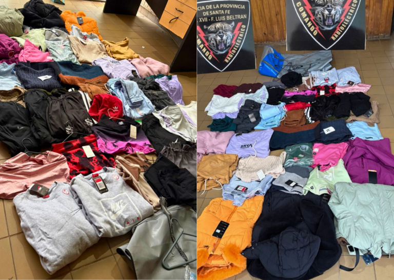 Escruche en Fray Luis Beltrán: delincuente huyó y la Policía recuperó gran cantidad de prendas robadas