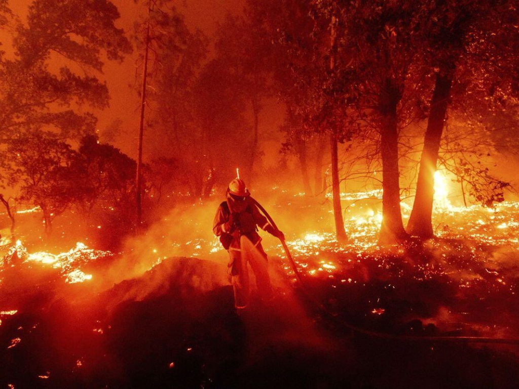 Brigadistas trabajando para detener el avance del fuego en Chubut.