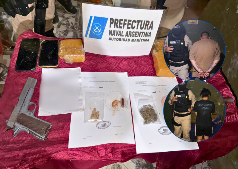 Allanamiento en Capitán Bermúdez: Prefectura detuvo a dos personas y secuestró drogas y armas