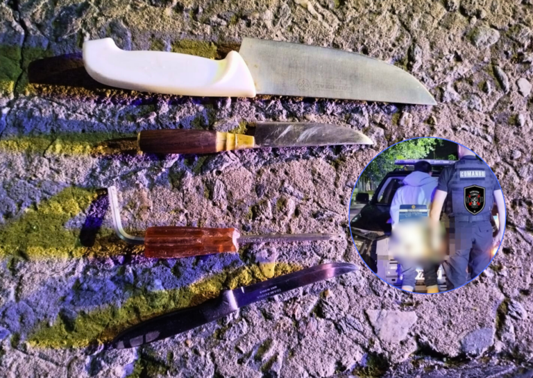 Detuvieron a un hombre armado con varios cuchillos tras una persecución en la madrugada