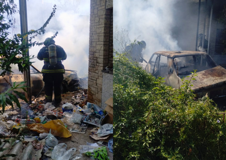 Bomberos sofocaron el incendio de un vehículo abandonado en una casa del centro de San Lorenzo
