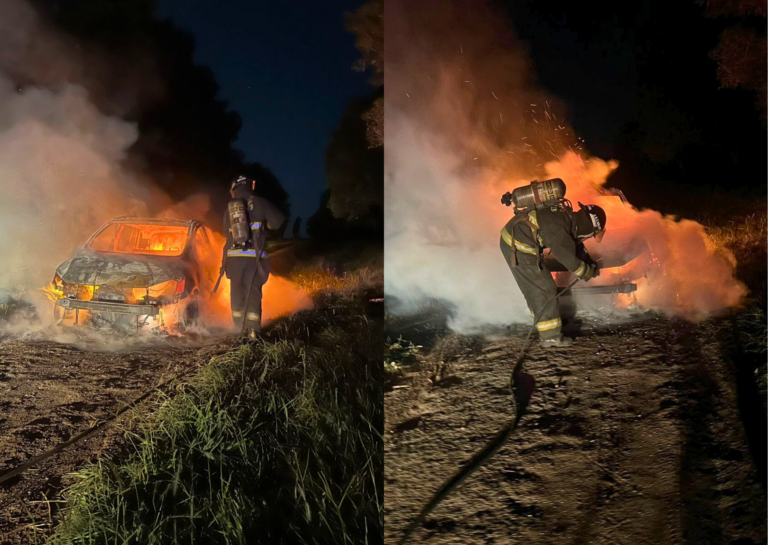 Incendio total de un auto en Puerto San Martín: el conductor logró salir a tiempo