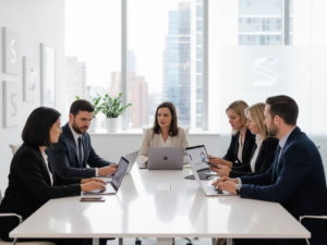Profesionales en una mesa de reuniones debatiendo las habilidades más buscadas por las empresas argentinas.