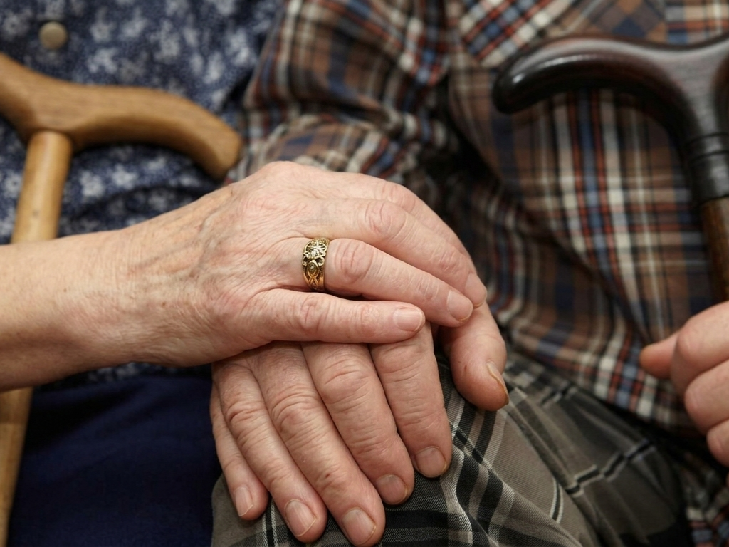 Primer plano de manos de adultos mayores, representando a los beneficiarios de las Pensiones No Contributivas de ANSES.