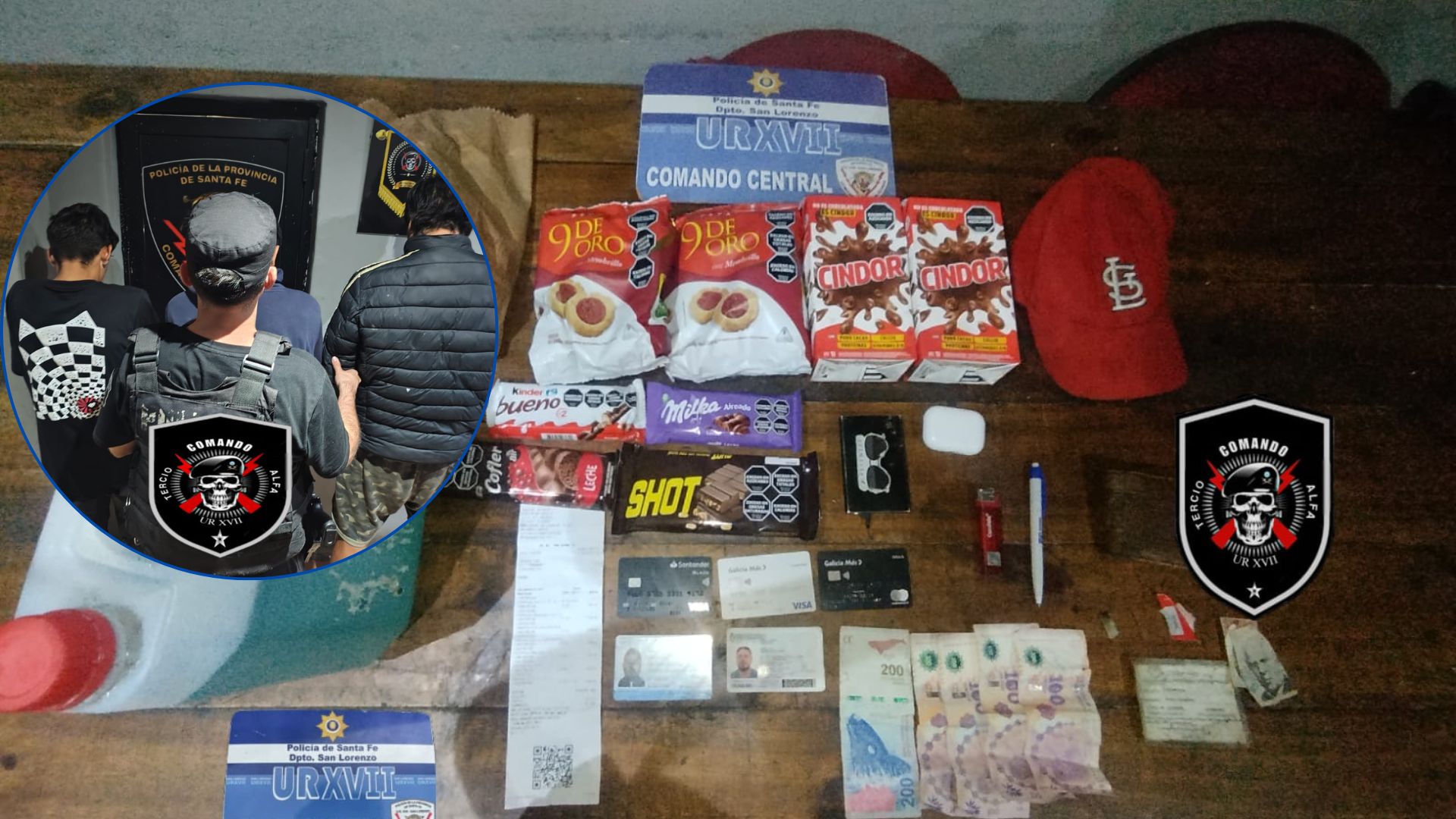 Bidón de combustible, bolsas de golosinas y tres detenidos: el rastro de un robo con débito