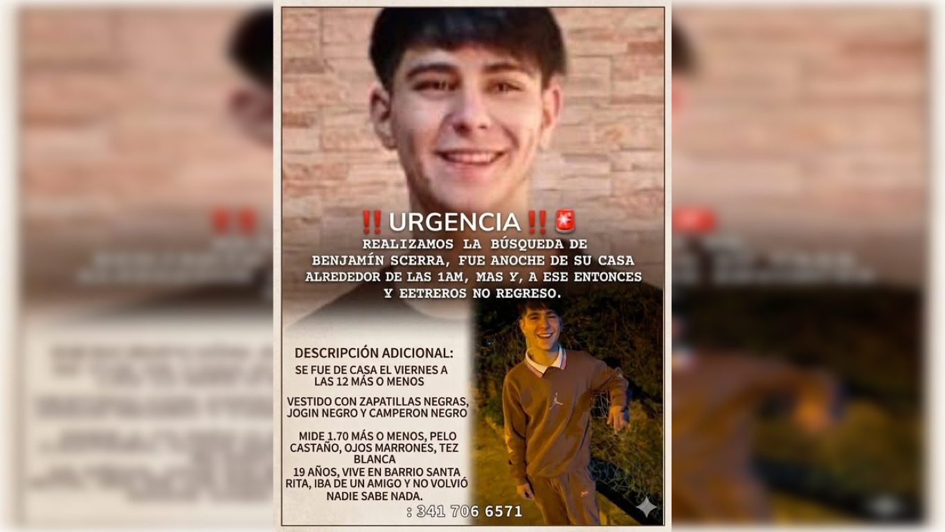 Desapareció hace tres días: buscan a Benjamín, un joven de 19 años, en Granadero Baigorria