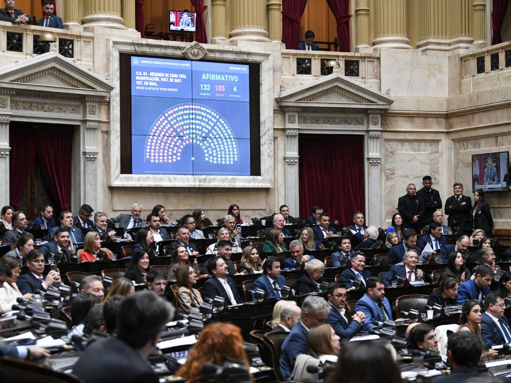 Diputados durante la votación que aprobó el recorte subsidios zona fría en el Congreso de la Nación."