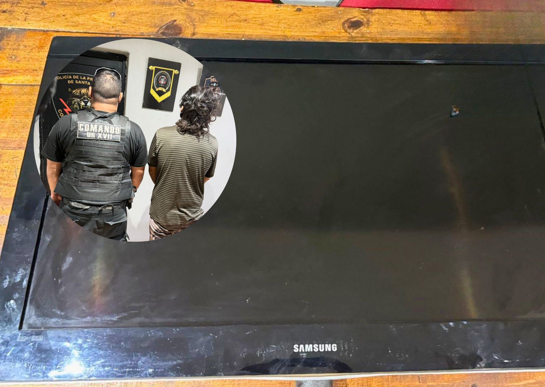 Secuestro de televisor tras la detención de un sospechoso en San Lorenzo."