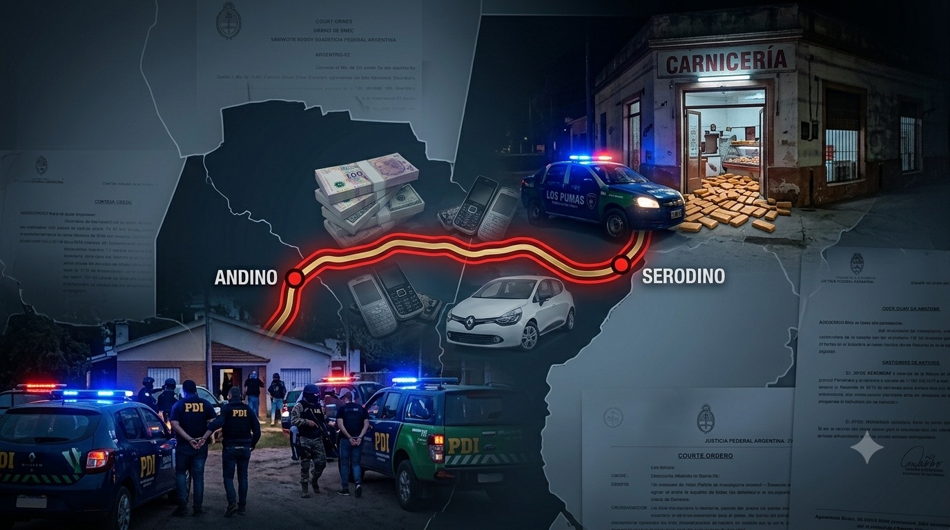 Investigación sobre el narcomenudeo en Andino y Serodino y las causas judiciales que involucran a organizaciones criminales.
