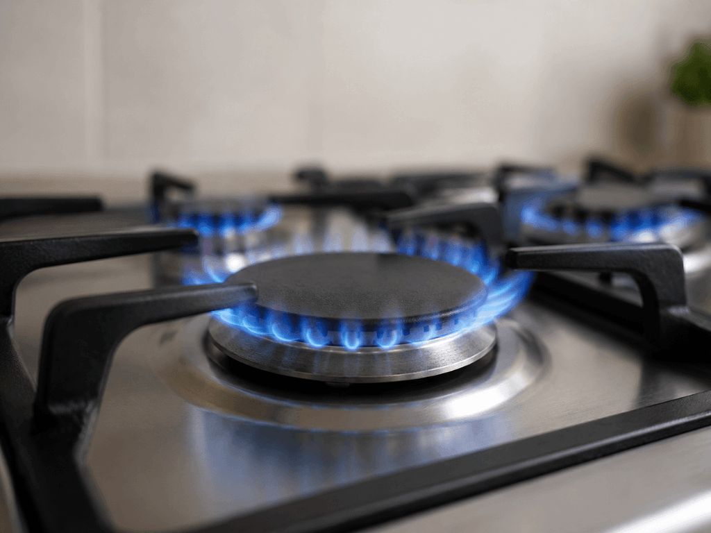 Hornalla de gas encendida tras el ajuste del precio del gas.