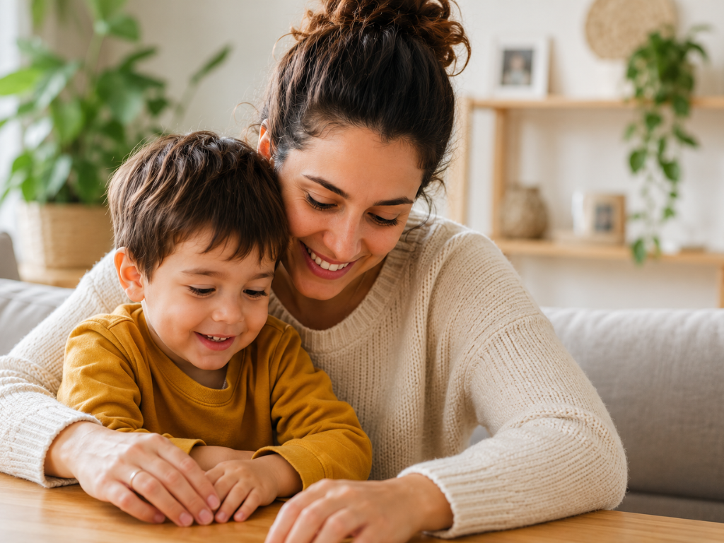 Madre junto a su hijo consulta el calendario de pagos de la AUH julio 2026.