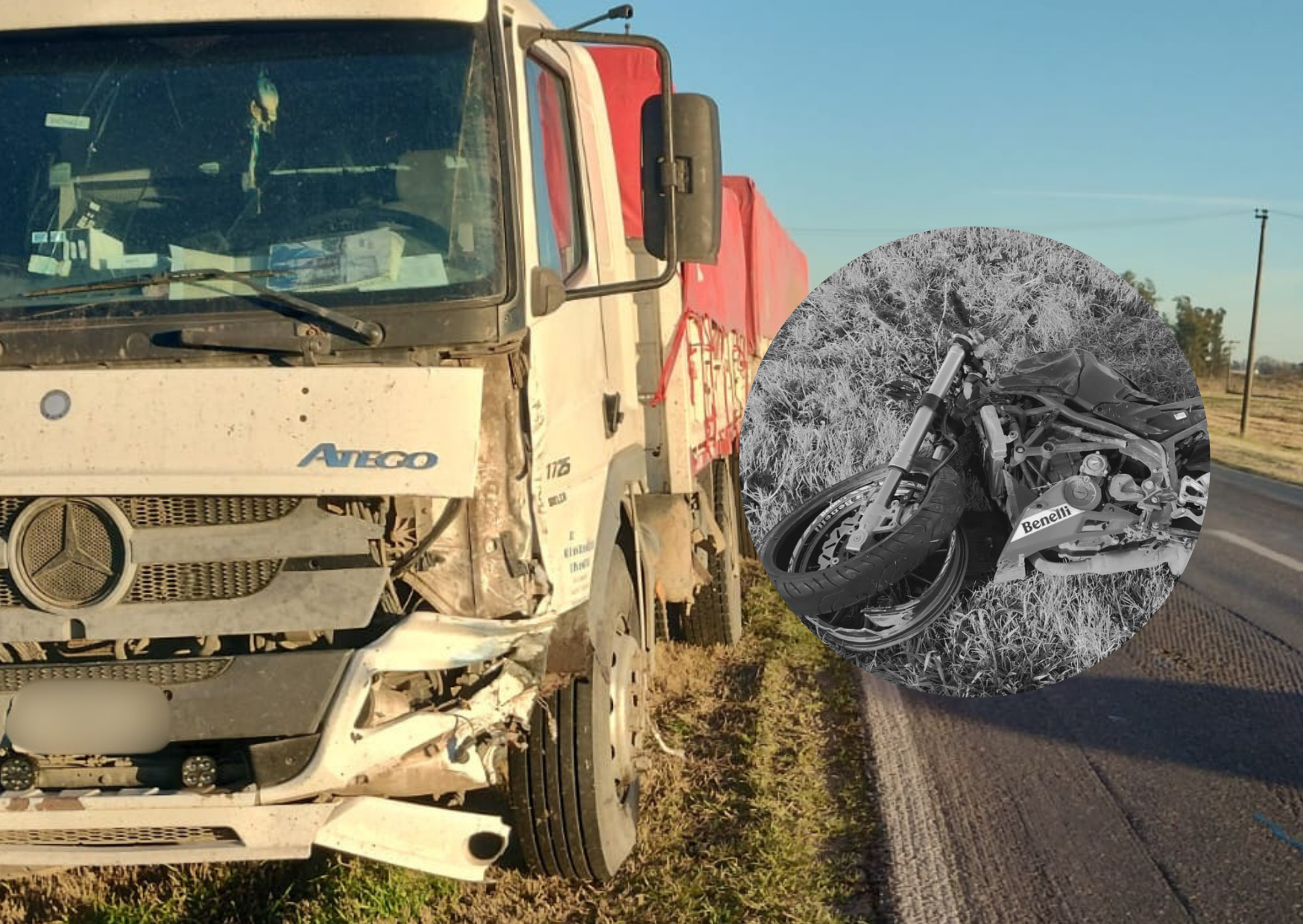 Accidente en Ruta 34 entre una motocicleta y un camión en Luis Palacios