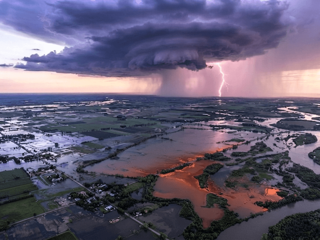 Lluvias y cielo nublado en un campo de Argentina