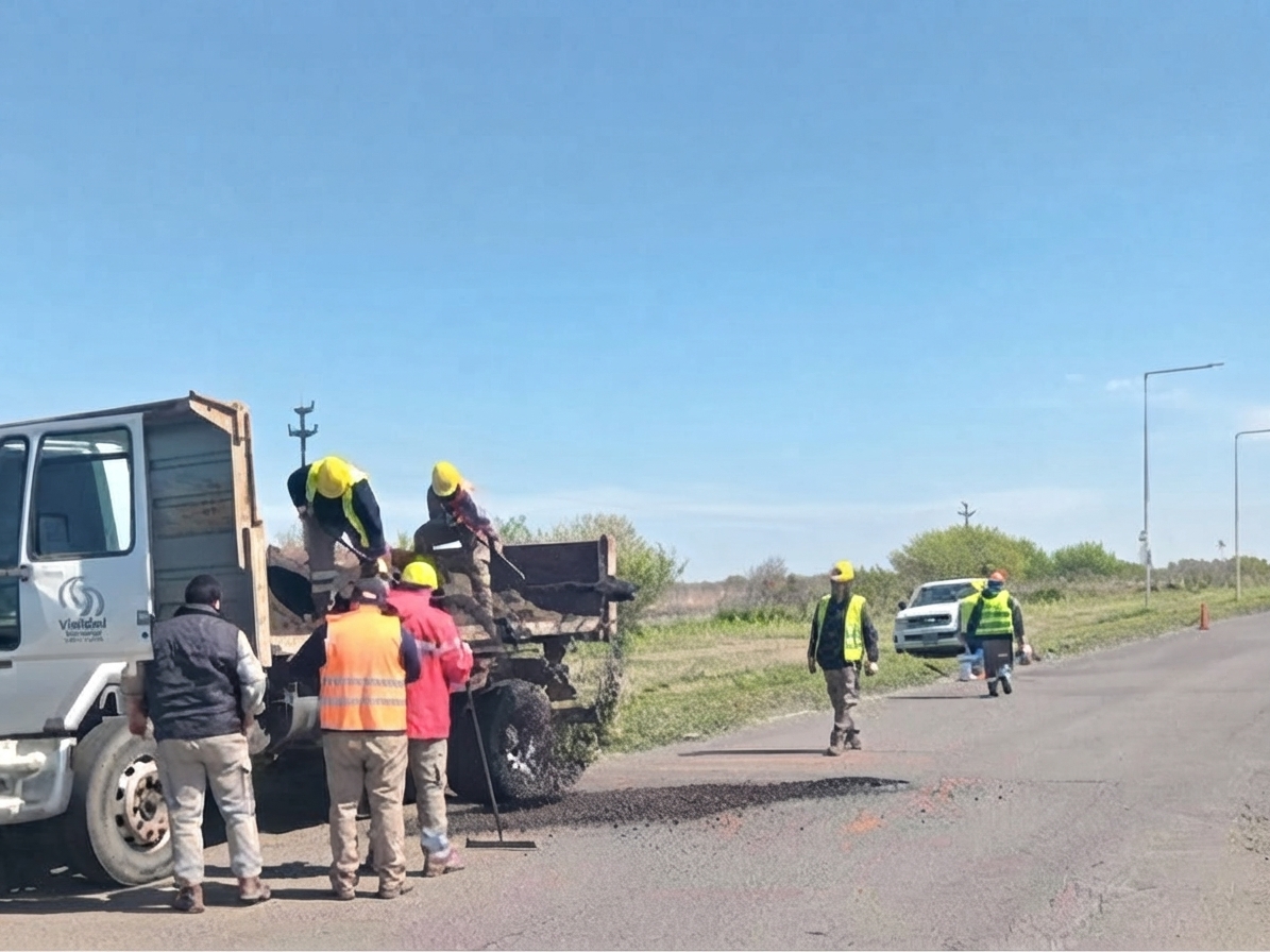 Ruta 11: Vialidad Nacional ejecuta bacheos preventivos y piden precaución para circular a la altura de Oliveros