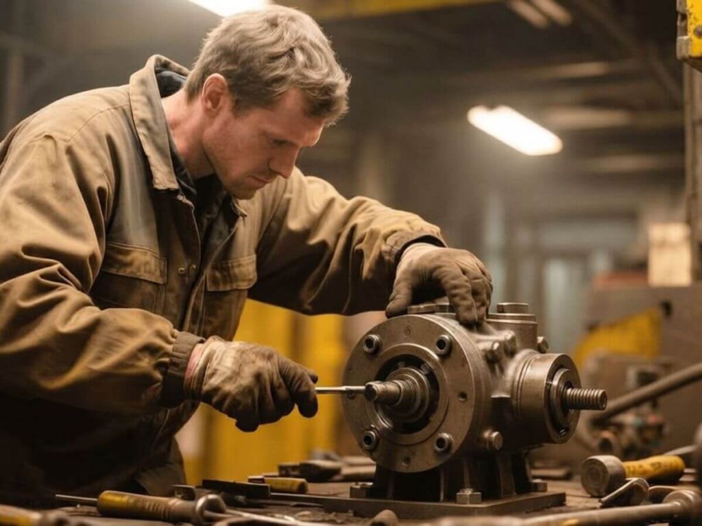 Industria metalúrgica argentina con maquinaria y trabajadores en una planta industrial.