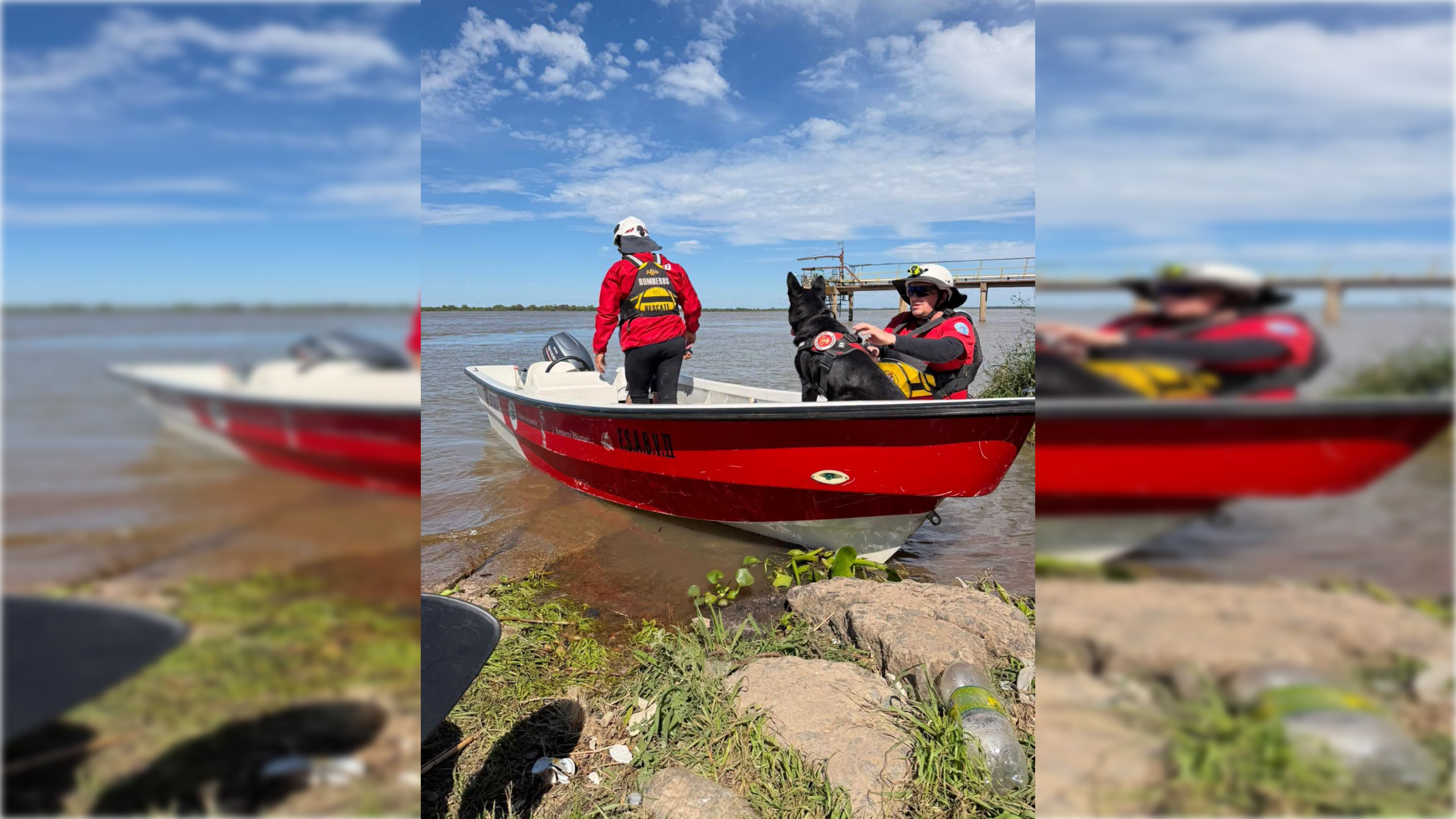 Vuelven a rastrillar el Paraná: se suman la Unidad K9 con la can Zuri y los Bomberos Zapadores de San Lorenzo a la búsqueda de los tres desaparecidos en Beltrán
